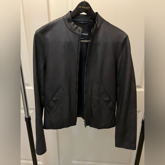 Vintage Emporio Armani Black Leather Racer Jacket